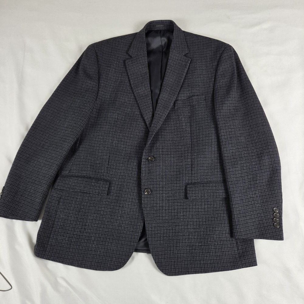 Chaps Wool Blazer Sport Coat blue black brown houndstooth check Size 46R